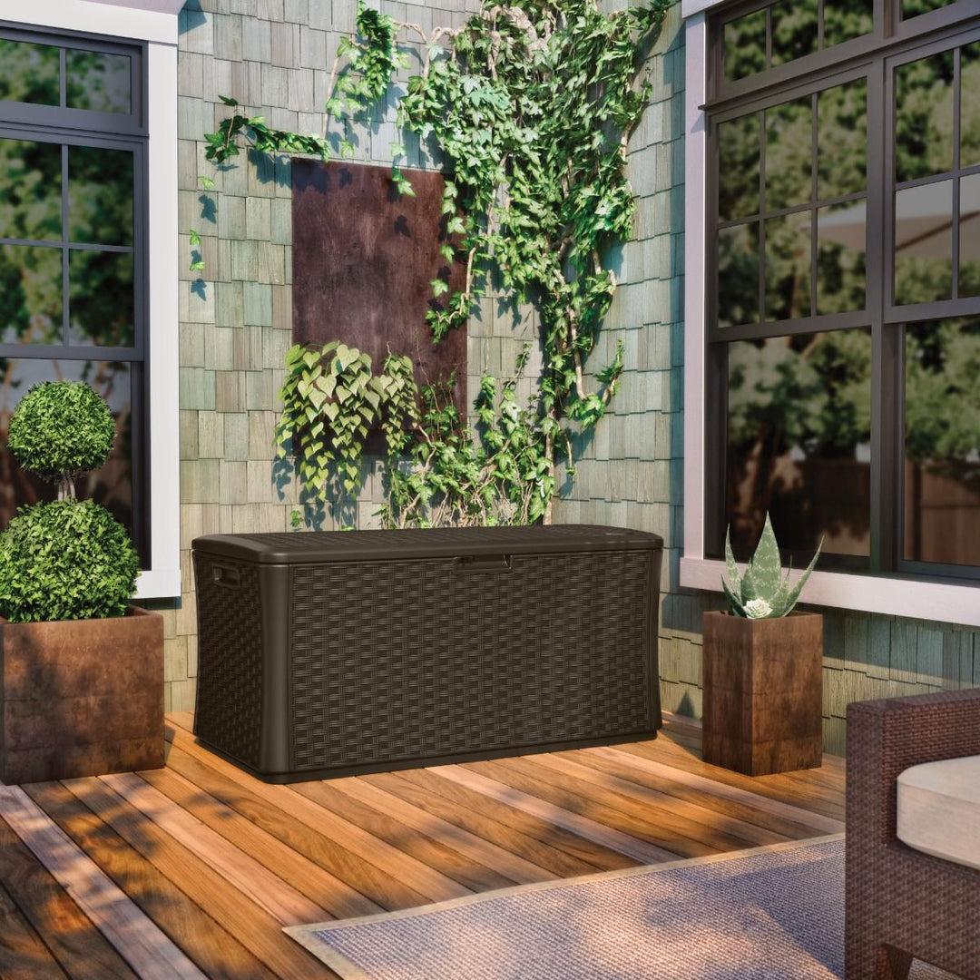 Suncast- Extra Large Wicker Deck Box Java 134 gallon