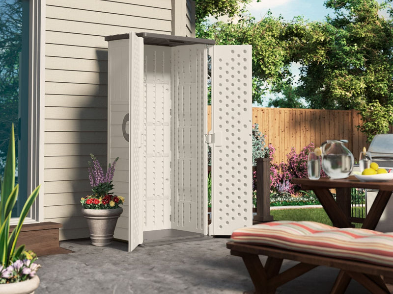 Suncast-Vertical Shed 22 cu. ft.-vanilla With Stone - Relaxacare