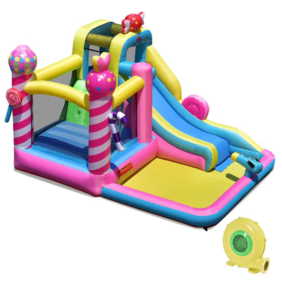 Sweet Candy Inflatable Bounce House with Water Slide and 480W Blower - Relaxacare