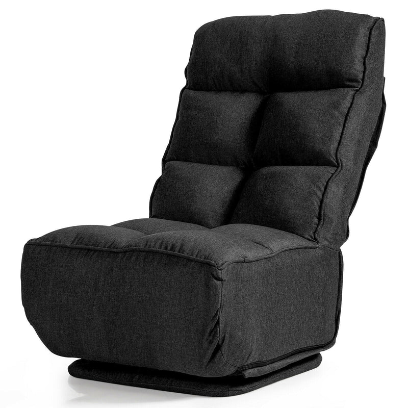 Swivel Folding Floor Gaming Chair with 6 Adjustable Positions and Metal Base-Black - Relaxacare