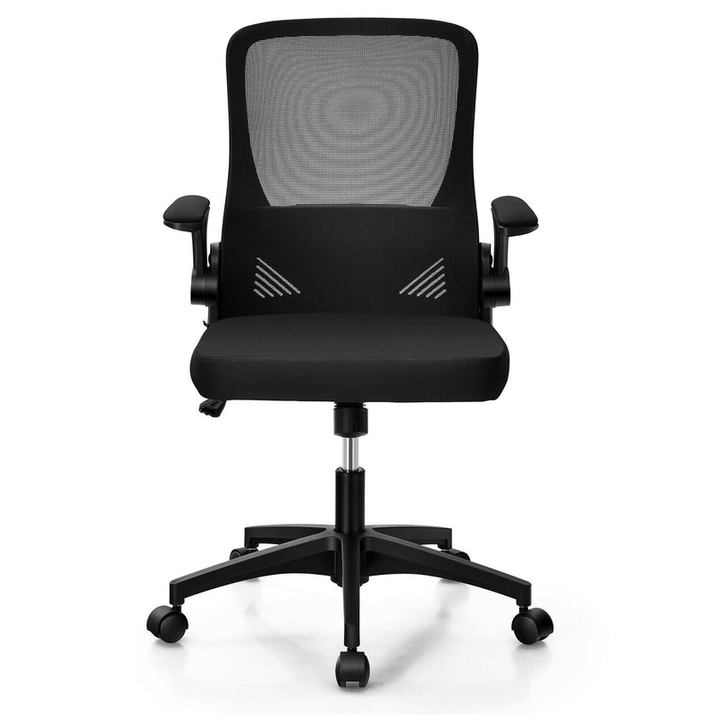 Swivel Mesh Office Chair with Foldable Backrest and Flip-Up Arms-Black - Relaxacare