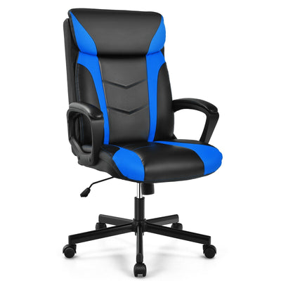 Swivel PU Leather Office Gaming Chair with Padded Armrest-Blue - Relaxacare