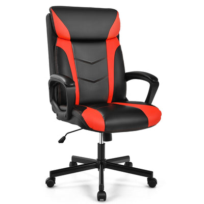 Swivel PU Leather Office Gaming Chair with Padded Armrest-Red - Relaxacare