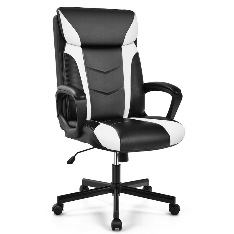 Swivel PU Leather Office Gaming Chair with Padded Armrest-White - Relaxacare