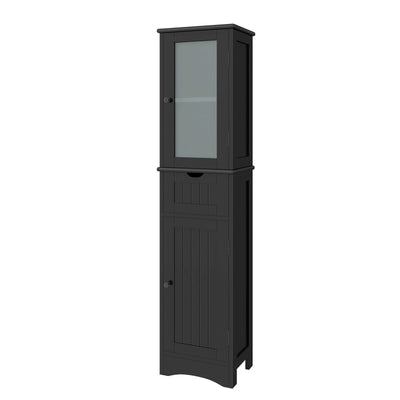 Tall Floor Storage Cabinet with 2 Doors and 1 Drawer for Bathroom-Black - Relaxacare