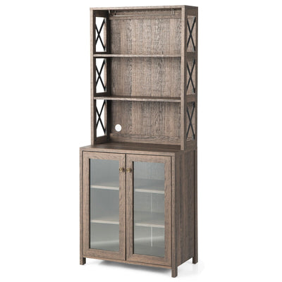 Tall Freestanding Buffet Hutch with Glass Holder and Adjustable Shelves - Relaxacare