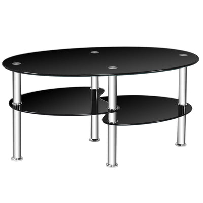 Tempered Glass Oval Side Coffee Table-Black - Relaxacare
