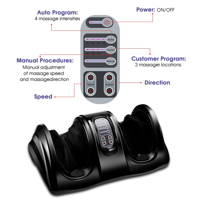 Therapeutic Shiatsu Foot Massager with High Intensity Rollers - Relaxacare