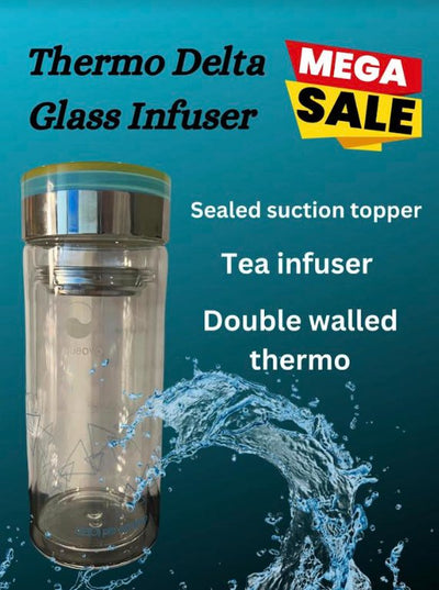 Thermo Delta Glass Tea Infuser - Double Walled - Sealed Suction Topper - Relaxacare