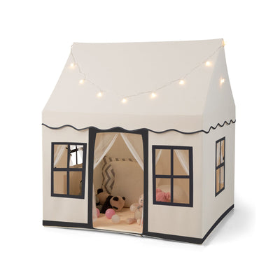 Toddler Large Playhouse with Star String Lights-Beige - Relaxacare