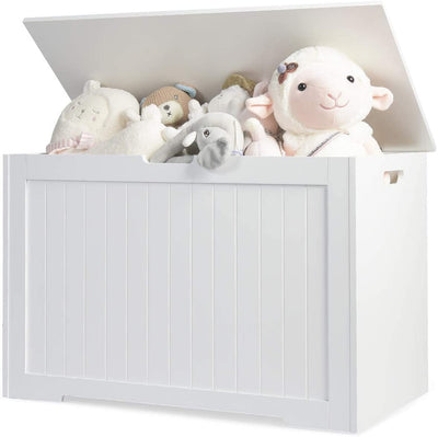 Toy Box Wooden Toy Organizer with Flip-Top Lid-White - Relaxacare