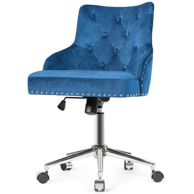 Tufted Upholstered Swivel Computer Desk Chair with Nailed Tri-Blue - Relaxacare