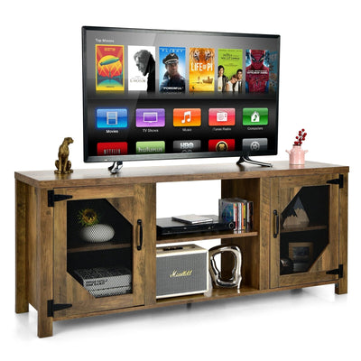 TV Stand Entertainment Media Center for TVs up to 65 Inch with Steel Mesh Doors-Rustic Brown - Relaxacare