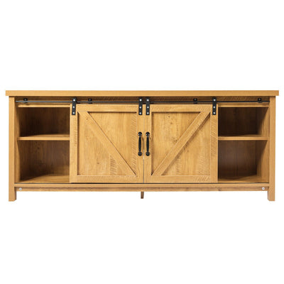 TV Stand Media Center Console Cabinet with Sliding Barn Door - Golden - Relaxacare