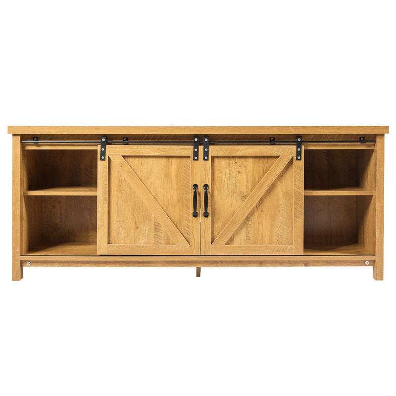 TV Stand Media Center Console Cabinet with Sliding Barn Door - Golden - Relaxacare