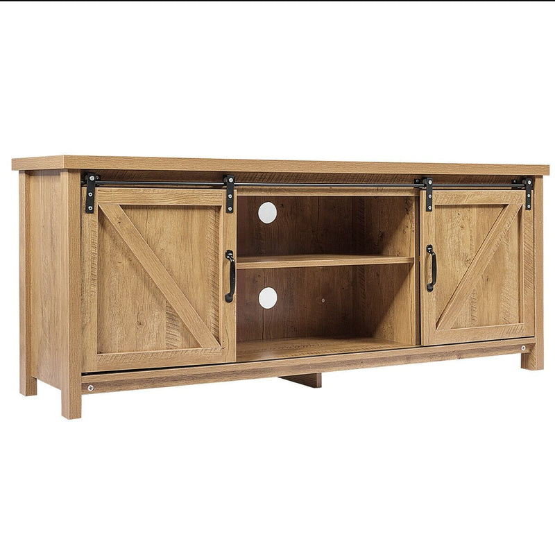 TV Stand Media Center Console Cabinet with Sliding Barn Door - Oak - Relaxacare