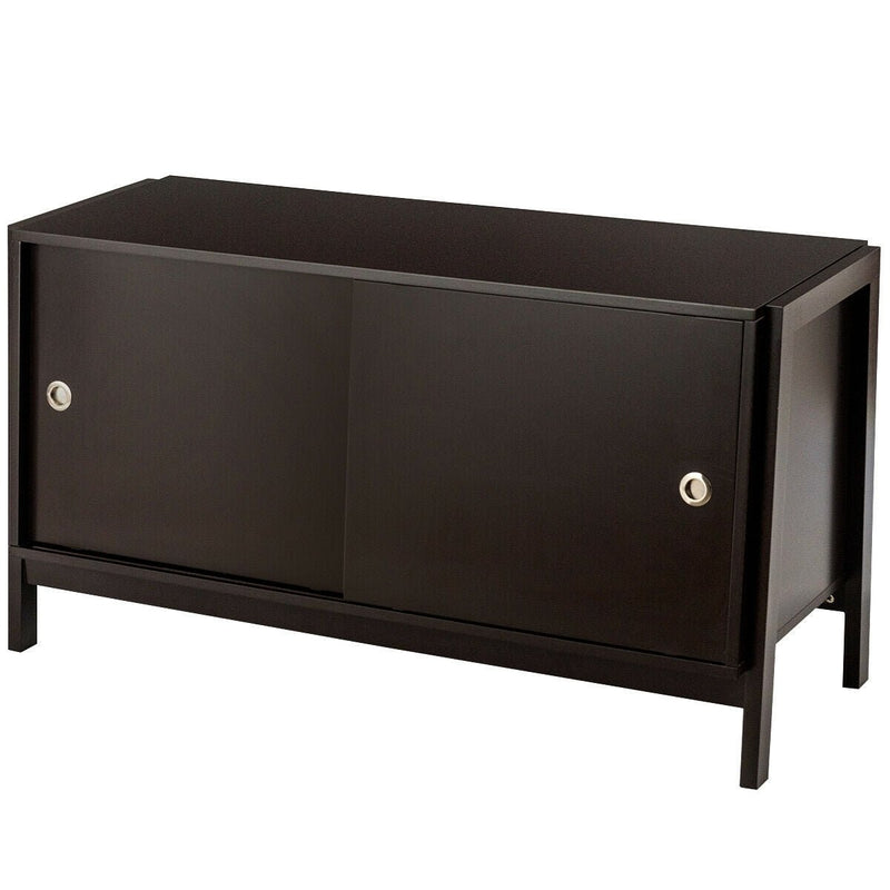 TV Stand Modern Entertainment Cabinet with Sliding Doors-Coffee - Relaxacare