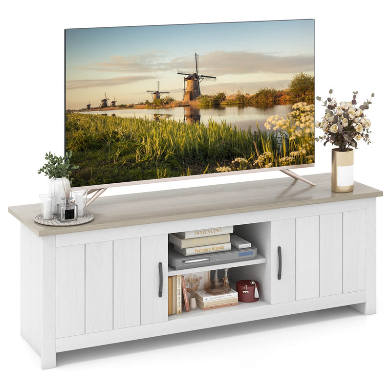 TV Stand with 2 Cabinets and Open Shelves for TVs up to 65 Inch-Natural - Relaxacare