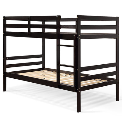 Twin Bunk Bed Children Wooden Bunk Beds Solid Hardwood-Brown - Relaxacare