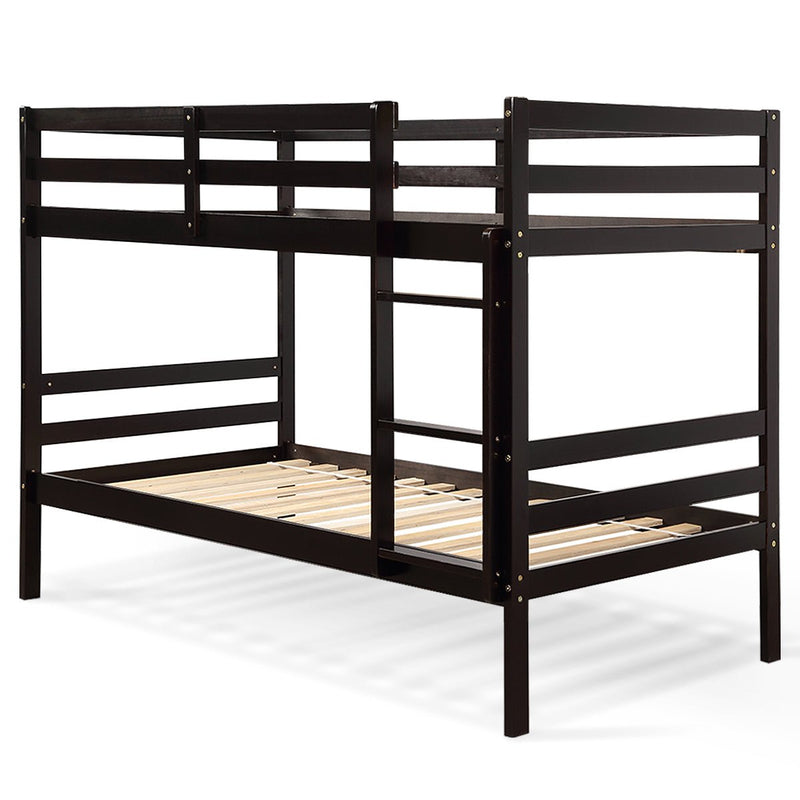 Twin Bunk Bed Children Wooden Bunk Beds Solid Hardwood-Brown - Relaxacare