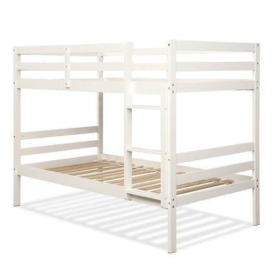 Twin Bunk Bed Children Wooden Bunk Beds Solid Hardwood-White - Relaxacare