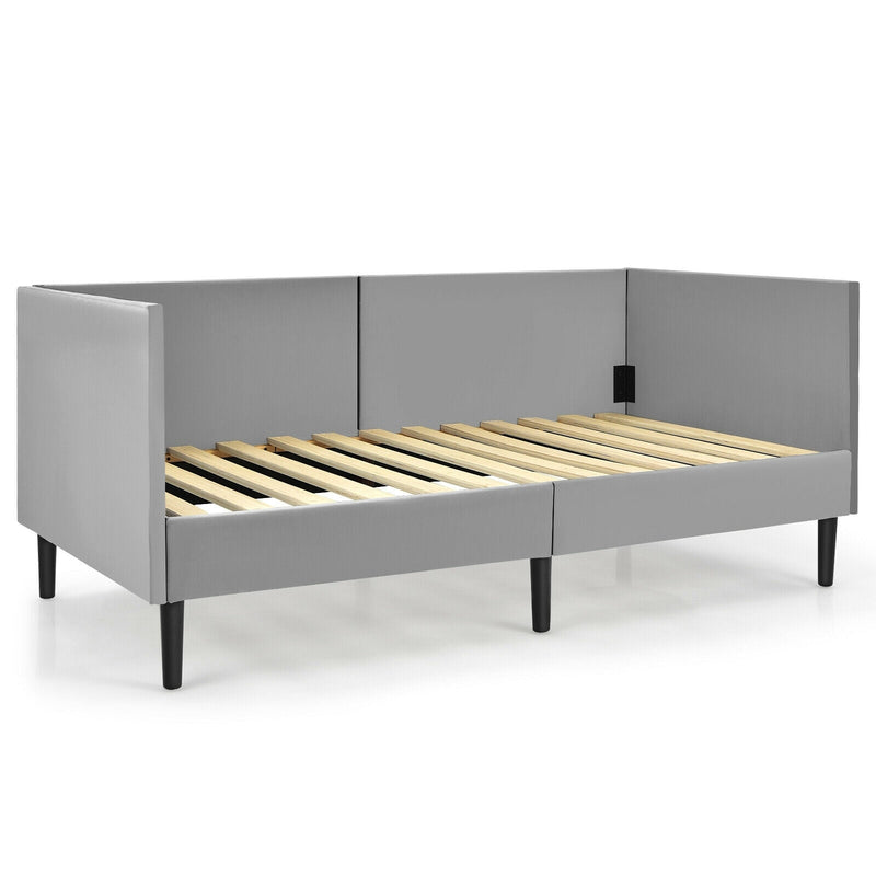 Twin Daybed Heavy Duty Wooden Sofa Bed Frame-Gray - Relaxacare