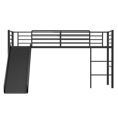 Twin Metal Loft Bed with Slide Safety Guardrails and Built-in Ladder - Relaxacare