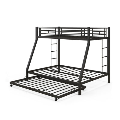 Twin Over Full Bunk Bed Frame with Trundle for Guest Room - Relaxacare