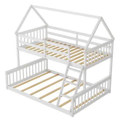 Twin Over Full House Bunk Bed with Ladder and Guardrails - Relaxacare