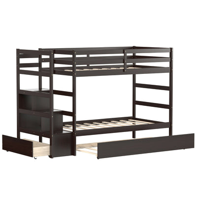 Twin Over Twin Bunk Bed with Storage Shelf and Drawer - Relaxacare