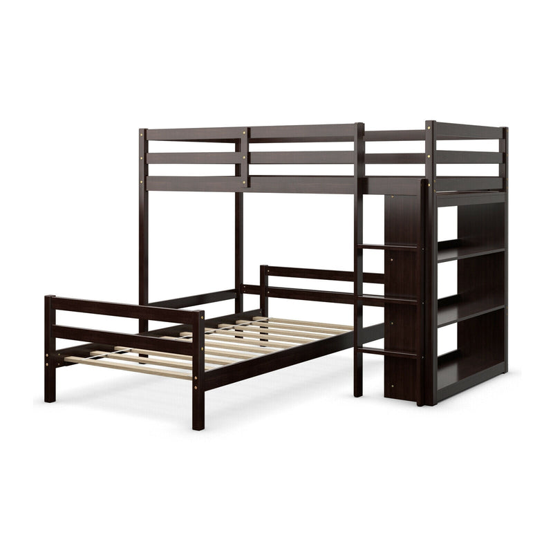 Twin Over Twin Loft Bunk Bed with Bookcase-Espresso - Relaxacare