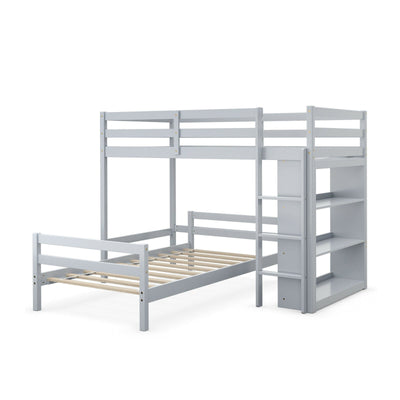 Twin Over Twin Loft Bunk Bed with Bookcase-Gray - Relaxacare