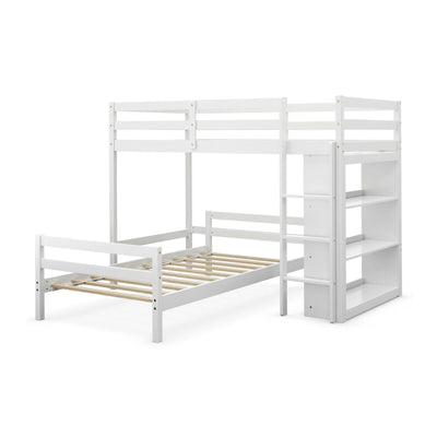 Twin Over Twin Loft Bunk Bed with Bookcase-White - Relaxacare