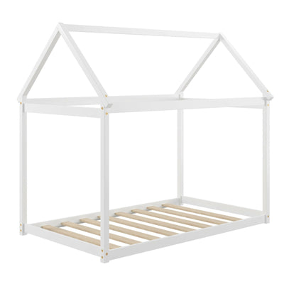 Twin Size Kids House Bed Wood Frame with Roof - Relaxacare