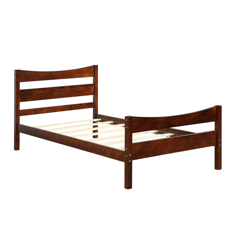 Twin Size Platform Bed Frame Foundation Slat Support -Walnut - Relaxacare