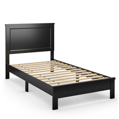 Twin Size Platform Bed Frame with Rubber Wood Leg-Black - Relaxacare