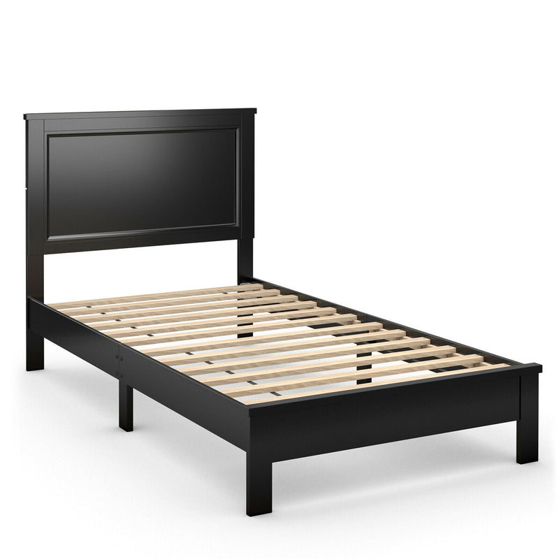 Twin Size Platform Bed Frame with Rubber Wood Leg-Black - Relaxacare