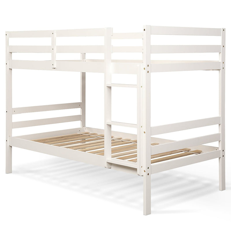 Twin Size Sturdy Wooden Bunk Beds with Ladder and Safety Rail - Relaxacare