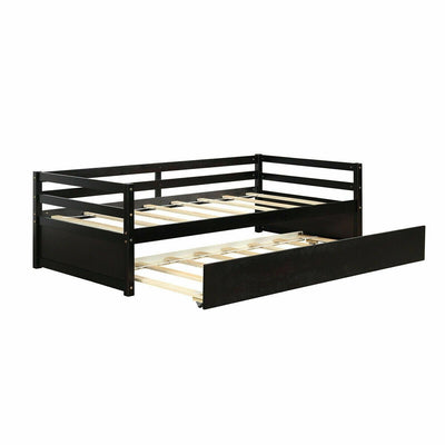 Twin Size Trundle Platform Bed Frame with Wooden Slat Support - Relaxacare