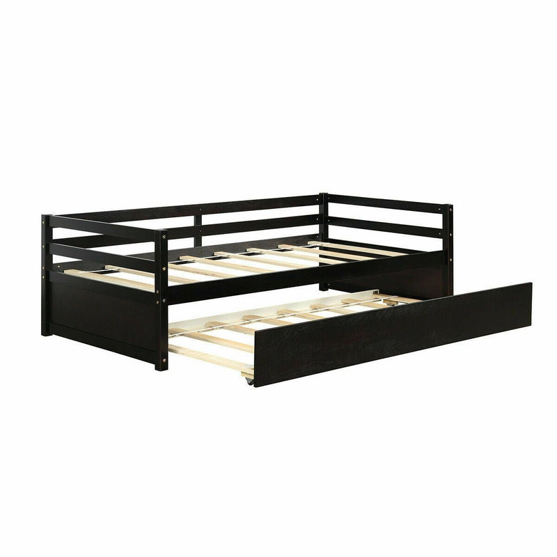 Twin Size Trundle Platform Bed Frame with Wooden Slat Support - Relaxacare