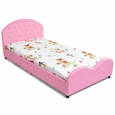 Twin Size Upholstered Platform Toddler Bed with Wood Slat Support - Relaxacare