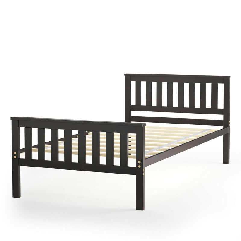 Twin Size Wood Platform Bed with Headboard - Relaxacare