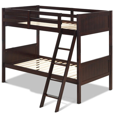 Twin Size Wooden Bunk Beds Convertible 2 Individual Beds-Brown - Relaxacare