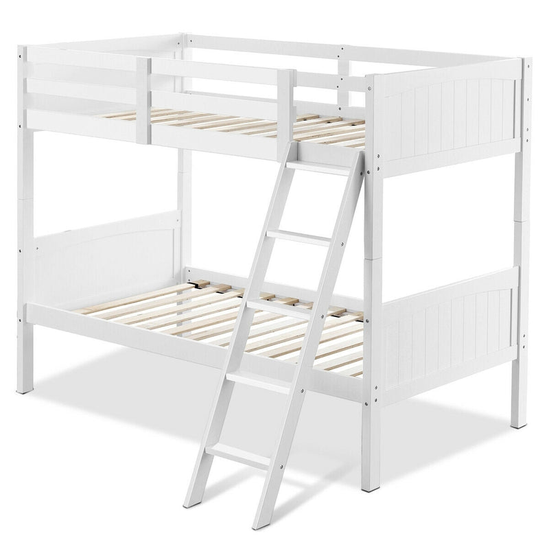 Twin Size Wooden Bunk Beds Convertible 2 Individual Beds-White - Relaxacare