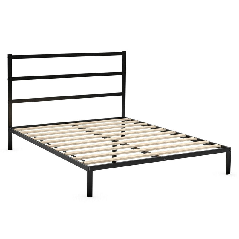 Twin/Full Size Metal Bed Platform Frame with Headboard. - Relaxacare