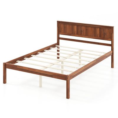 Twin/Full/Queen Size Bed Frame with Wooden Headboard and Slat Support-Full Size - Relaxacare