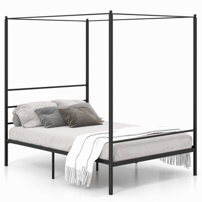 Twin/Full/Queen Size Metal Canopy Bed Frame with Slat Support - Relaxacare
