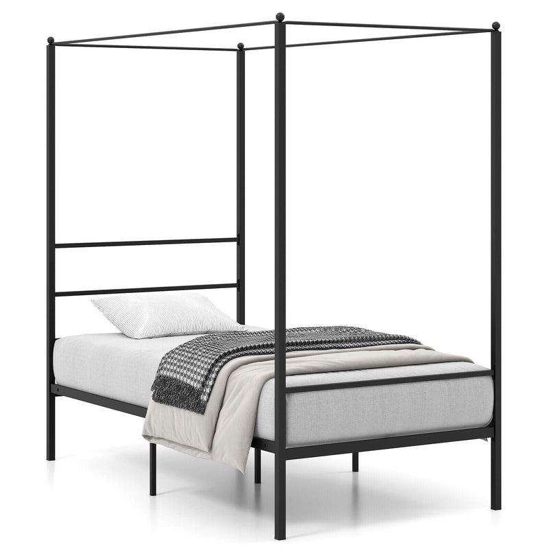 Twin/Full/Queen Size Metal Canopy Bed Frame with Slat Support-Twin Size - Relaxacare
