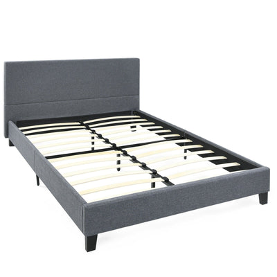 Upholstered Bed Frame Platform with Linen Headboard-Full Size - Relaxacare