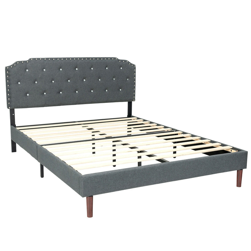 Upholstered Bed Frame with Adjustable Diamond Button Headboard-Full Size - Relaxacare